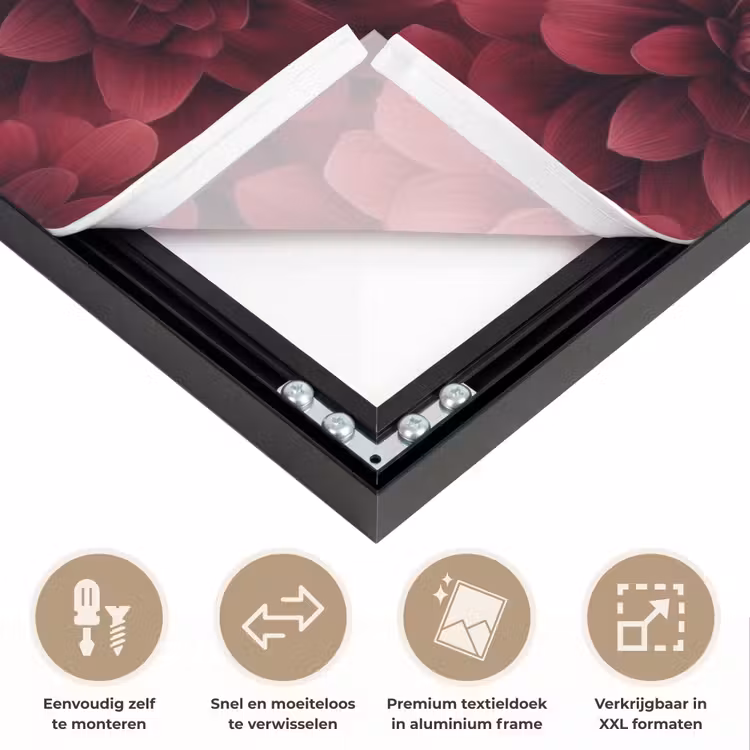 Dahlias - Bloemen - Rood Textielframe zwart klein 947 -USP_closeupNL