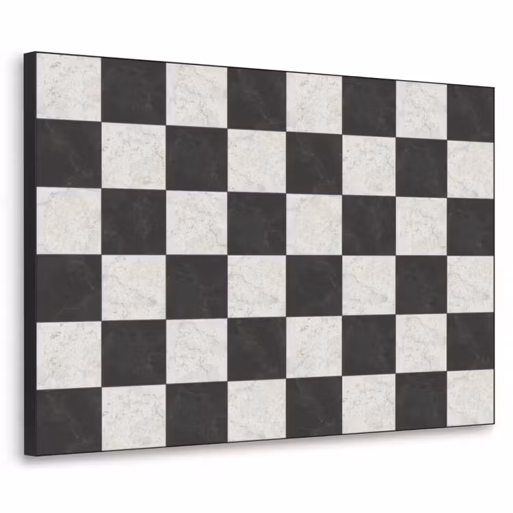 Dambord - Marmer - Zwart - Wit Textielframe zwart klein 947 -3d
