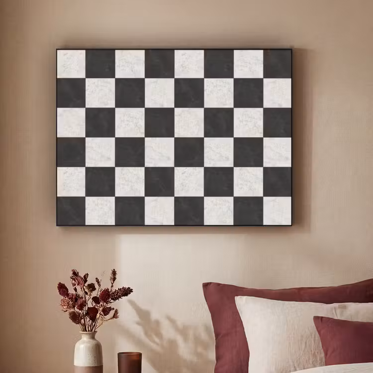 Dambord - Marmer - Zwart - Wit Textielframe zwart klein 947 -sfeer1