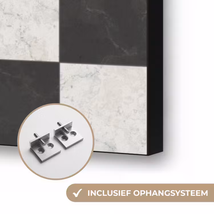 Dambord - Marmer - Zwart - Wit Textielframe zwart klein 947 -USP_ophangsysteemNL