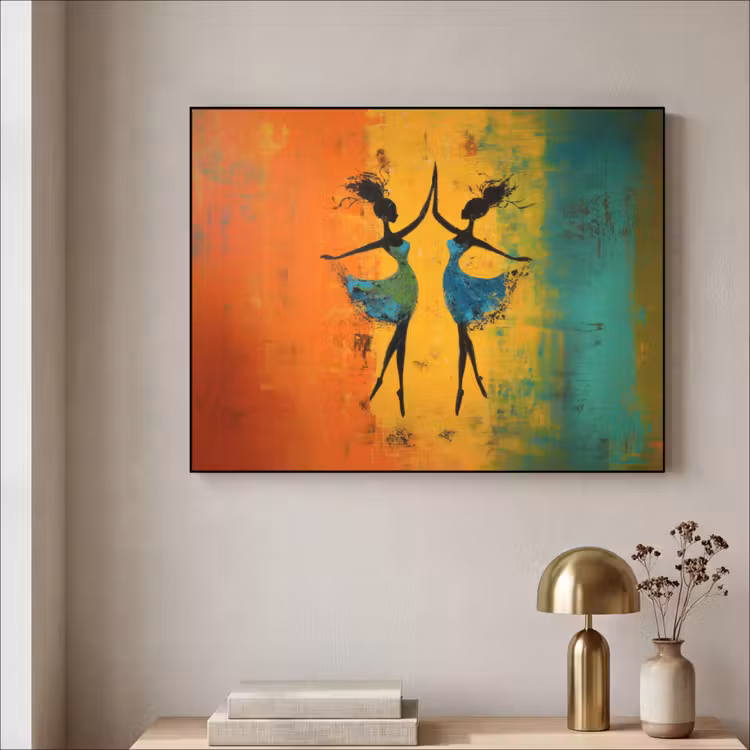 Dansen - Vrouwen - Verfstructuur Textielframe zwart klein -sfeer2