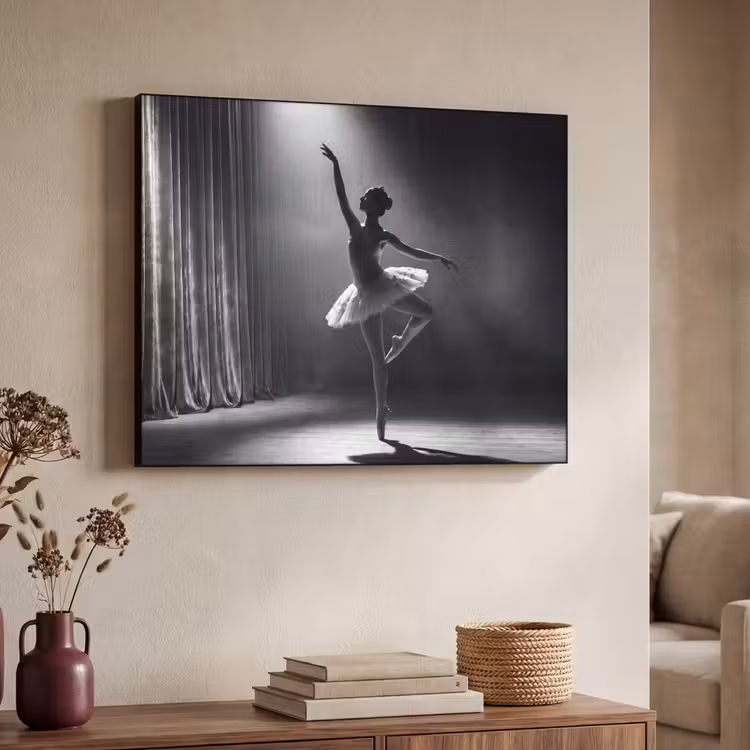 Danser - Podium - Zwart-wit - Kunst - Klassiek Textielframe zwart klein -sfeer3