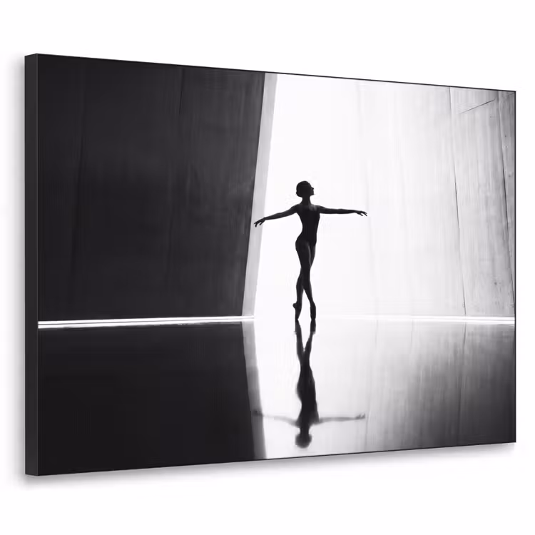 Danser - Silhouette - Kunst - Modern - Zwart-wit Textielframe zwart klein -3d