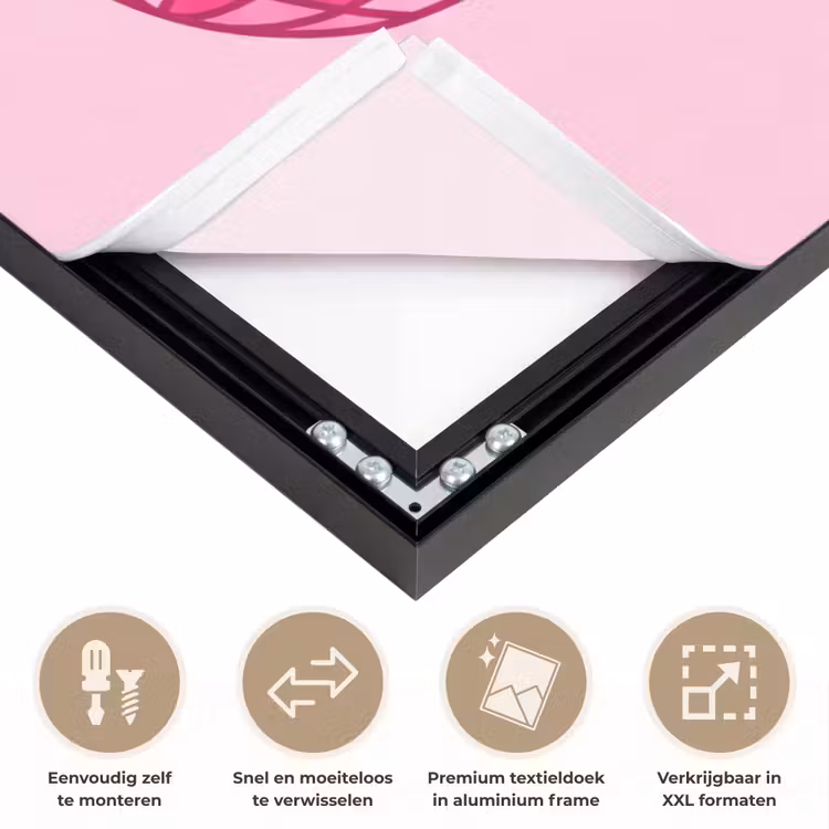 Decoratie - Disco-bal - Feest - Roze Textielframe zwart klein -USP_closeupNL