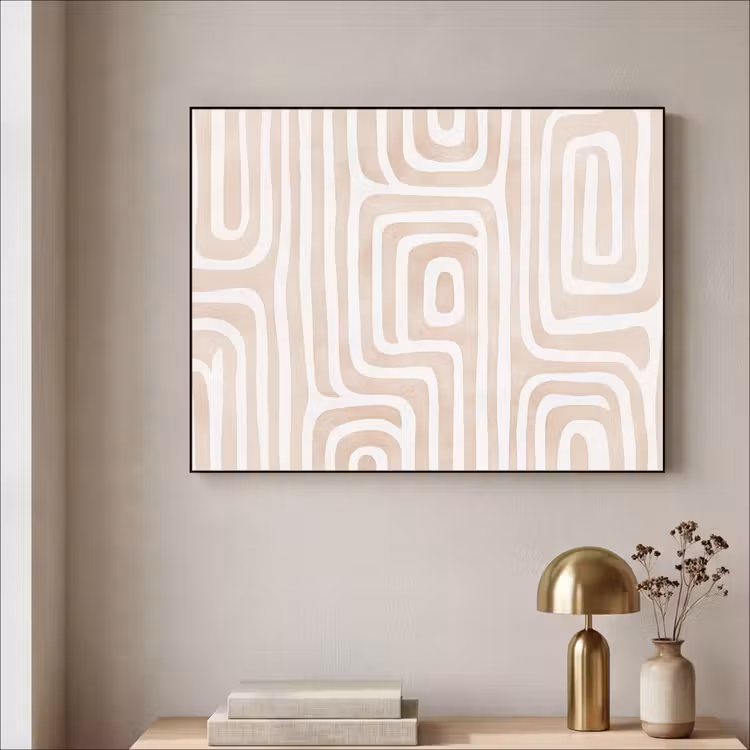 Decoratief - Labyrint - Beige Textielframe zwart klein -sfeer2
