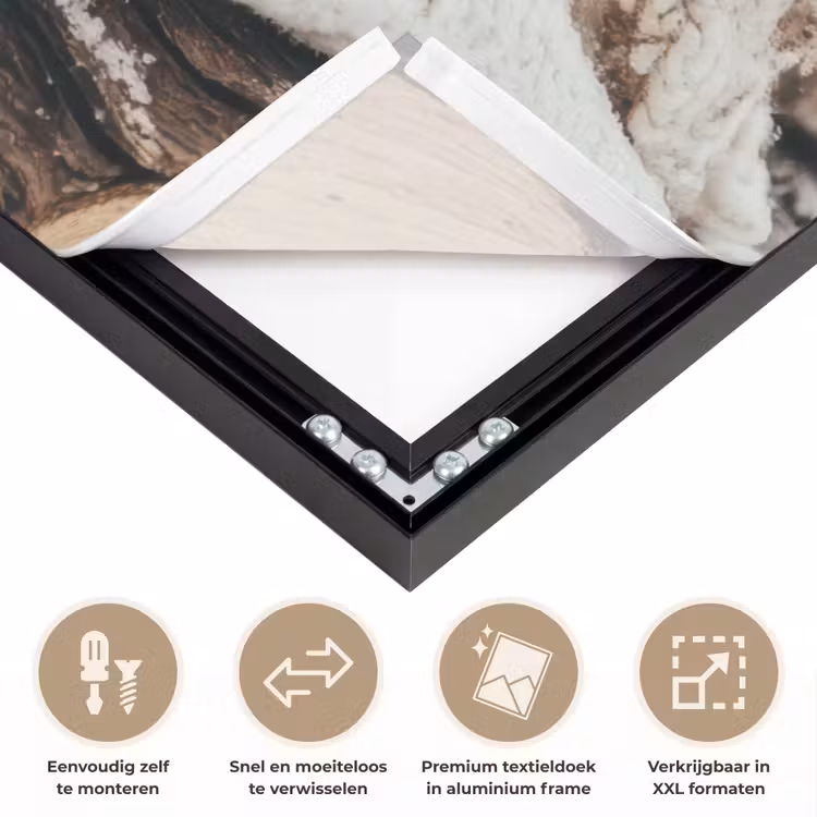 Deken - Wit - Boomstronk - Winter - Sneeuw Textielframe zwart klein -USP_closeupNL