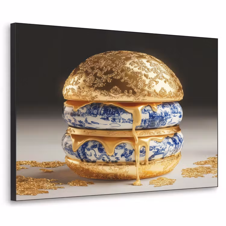 Delftsblauw - Goud - Burger Textielframe zwart klein -3d