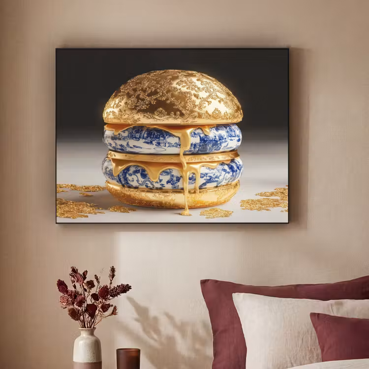 Delftsblauw - Goud - Burger Textielframe - compleet frame klein -sfeer1