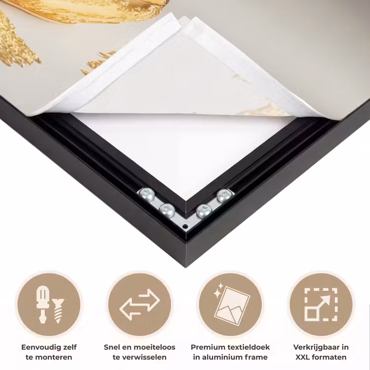 Delftsblauw - Goud - Burger Textielframe zwart klein -USP_closeupNL