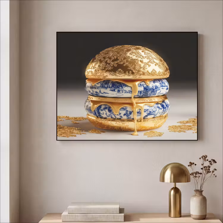 Delftsblauw - Goud - Burger Textielframe - compleet frame klein -sfeer2