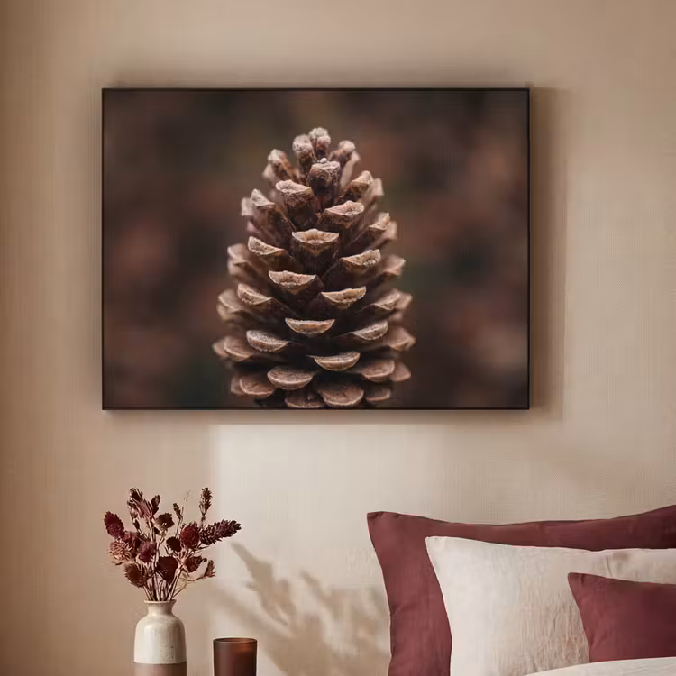 Dennenappel - Bos - Herfst - Bruin - Sfeervol Textielframe zwart klein -sfeer1