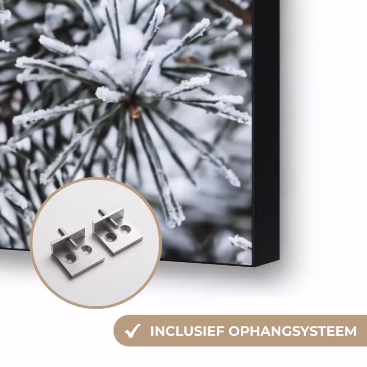 Dennenappel - Tak - Sneeuw - Winter - Sfeervol Textielframe zwart klein -USP_ophangsysteemNL