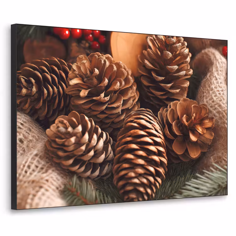 Dennenappels - Boom - Winter - Natuur - Bruin Textielframe - compleet frame klein -3d