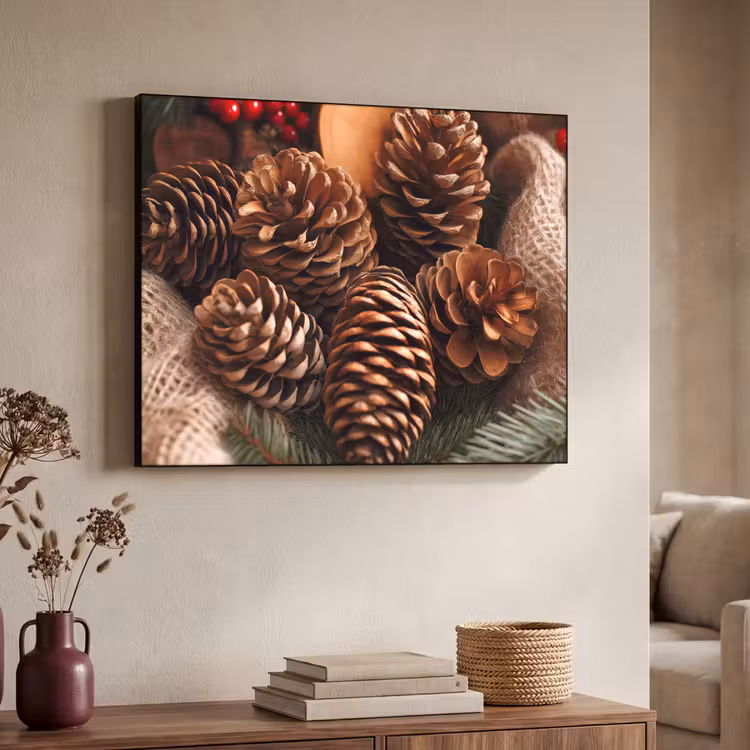 Dennenappels - Boom - Winter - Natuur - Bruin Textielframe - compleet frame klein -sfeer3