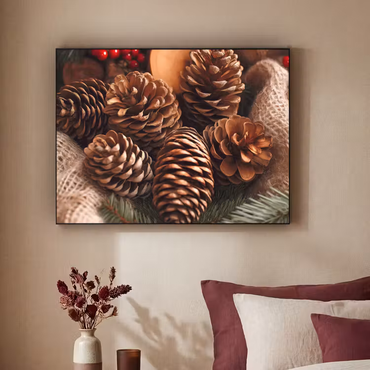 Dennenappels - Boom - Winter - Natuur - Bruin Textielframe zwart klein -sfeer1
