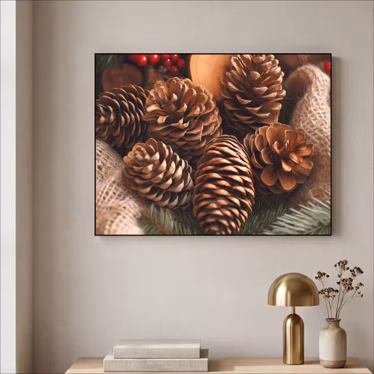 Dennenappels - Boom - Winter - Natuur - Bruin Textielframe zwart klein -sfeer2