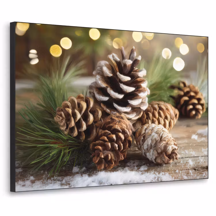 Dennenappels - Kerstsfeer - Bruin - Groen Textielframe zwart klein -3d
