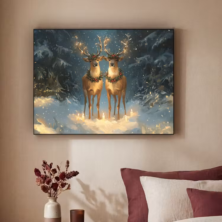 Dennensprookje - Rendier - Nacht Textielframe - compleet frame klein -sfeer1