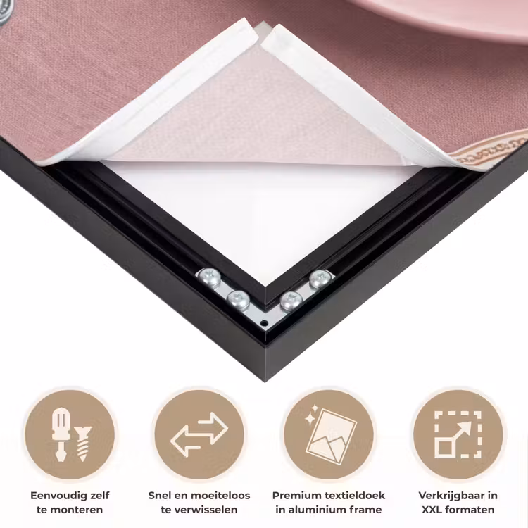 Dessert - Taart - Gebak - Zoet - Roze Textielframe zwart klein -USP_closeupNL