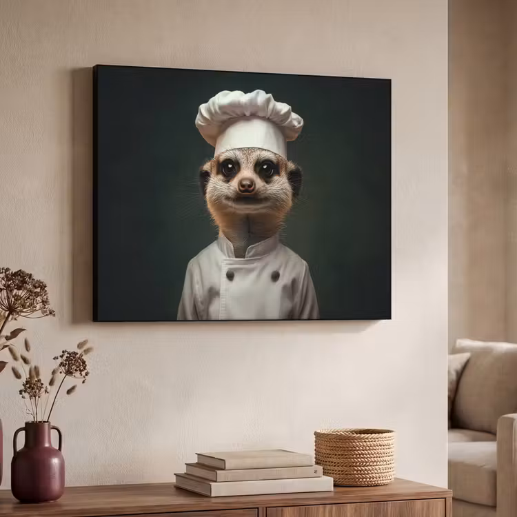 Dier - Kok - Stokstaartje Textielframe zwart klein -sfeer3