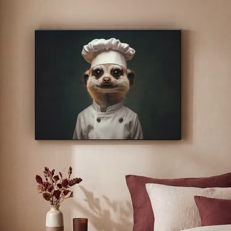 Dier - Kok - Stokstaartje Textielframe zwart klein -sfeer1