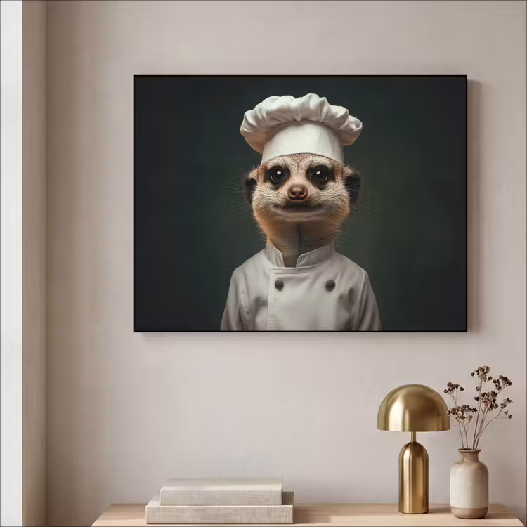 Dier - Kok - Stokstaartje Textielframe zwart klein -sfeer2