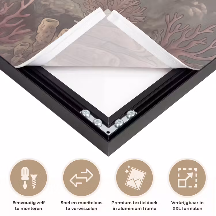 Dier - Onderwater - Oceaan - Illustratie - Zeeleven Textielframe zwart klein -USP_closeupNL