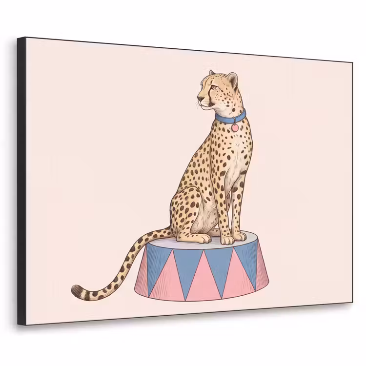 Dieren - Circus - Illustratie - Vintage - Roze Textielframe zwart klein -3d