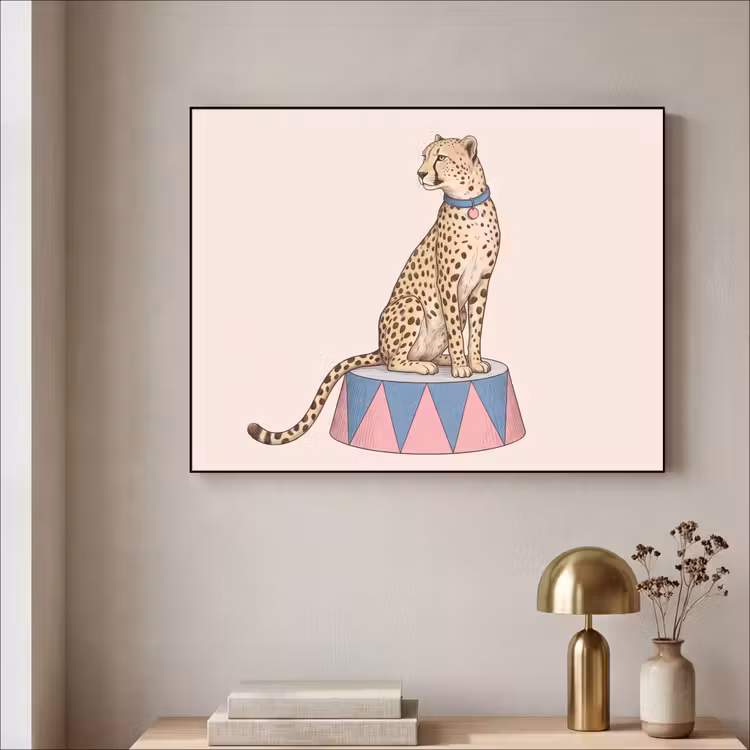 Dieren - Circus - Illustratie - Vintage - Roze Textielframe zwart klein -sfeer2