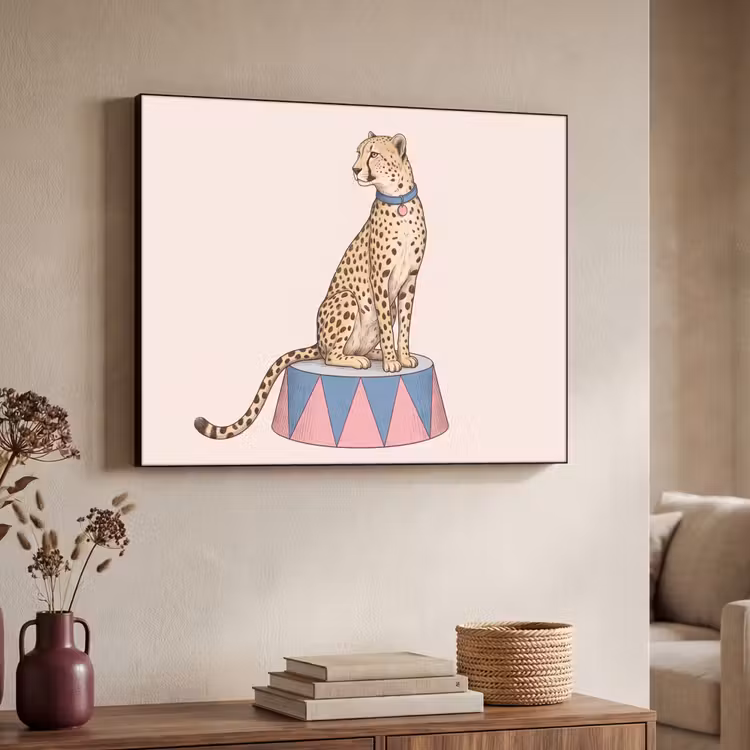 Dieren - Circus - Illustratie - Vintage - Roze Textielframe zwart klein -sfeer3