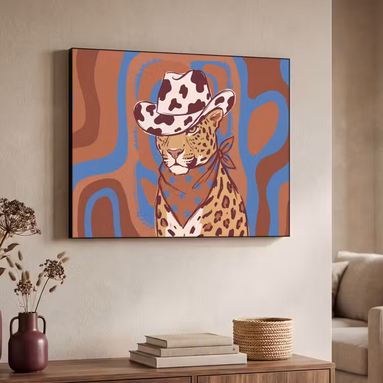 Dieren - Cowboyhoed - Modern - Illustratie - Bruin Textielframe zwart klein -sfeer3