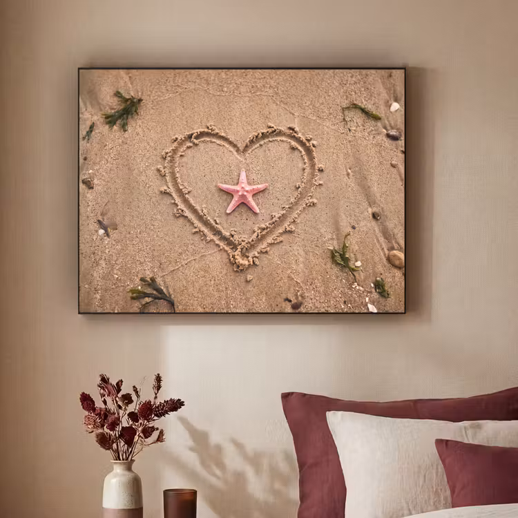 Dieren - Hart - Strand - Zand - Roze Textielframe zwart klein -sfeer1