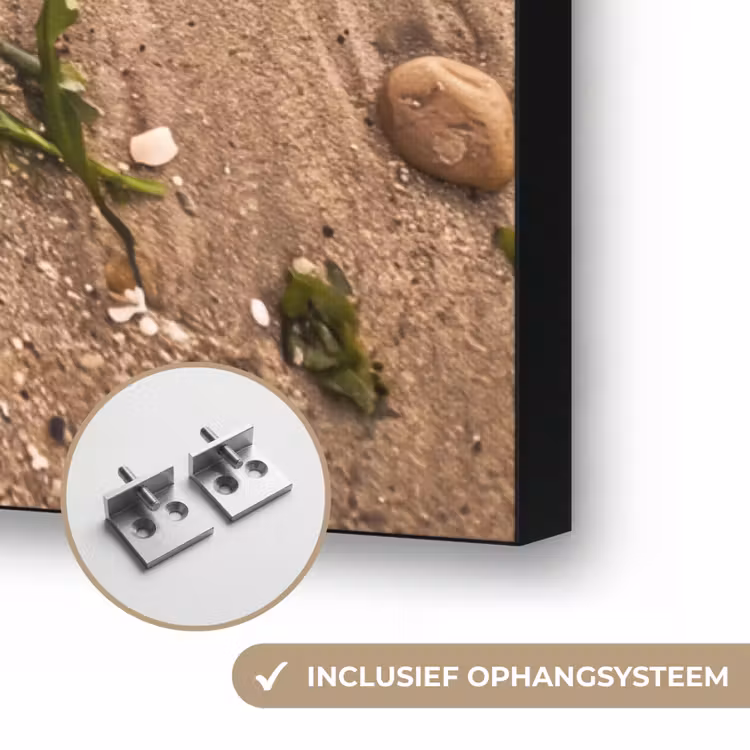 Dieren - Hart - Strand - Zand - Roze Textielframe zwart klein -USP_ophangsysteemNL