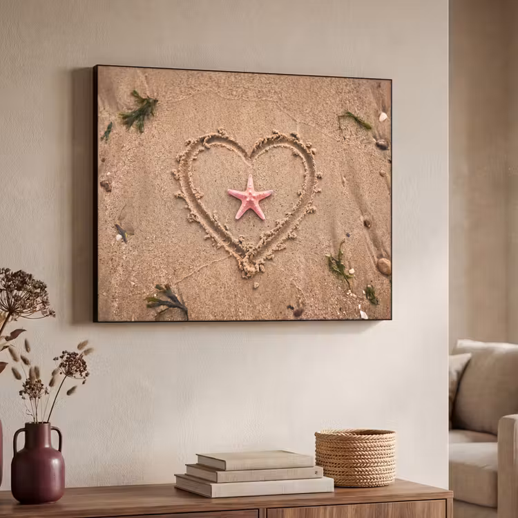 Dieren - Hart - Strand - Zand - Roze Textielframe zwart klein -sfeer3