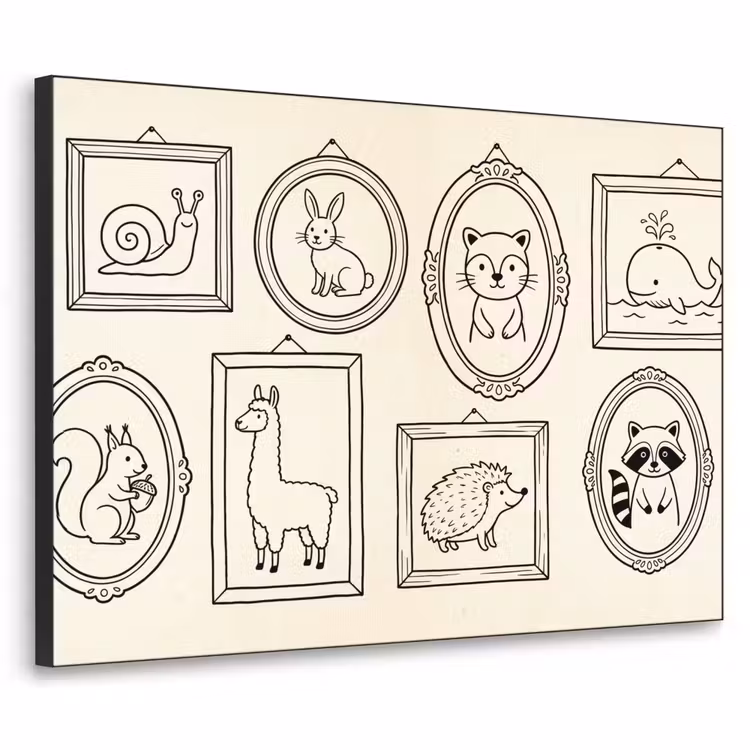Dieren - Illustratie - Lijsten - Galerij - Speels Textielframe zwart klein -3d