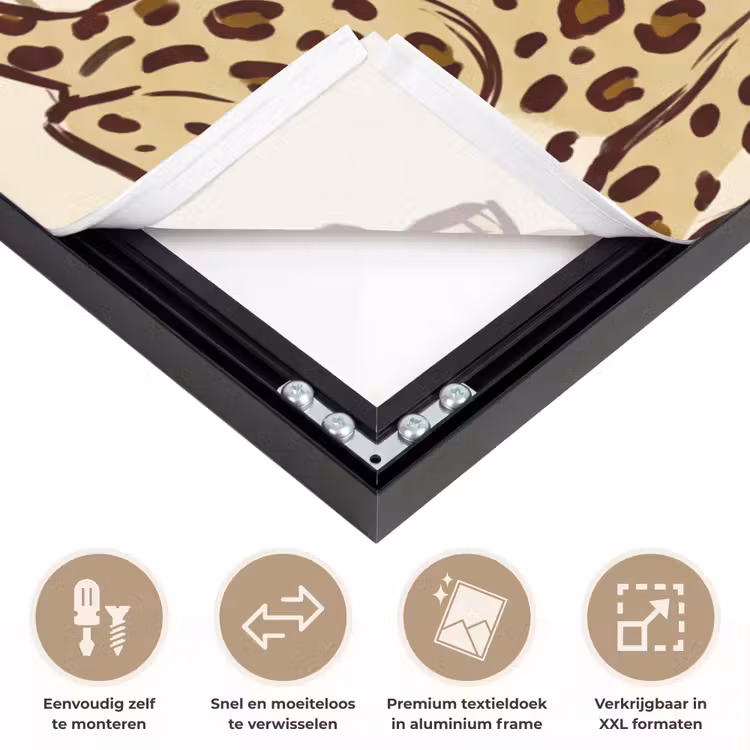 Dieren - Kat - Jungle - Illustratie - Beige Textielframe zwart klein -USP_closeupNL