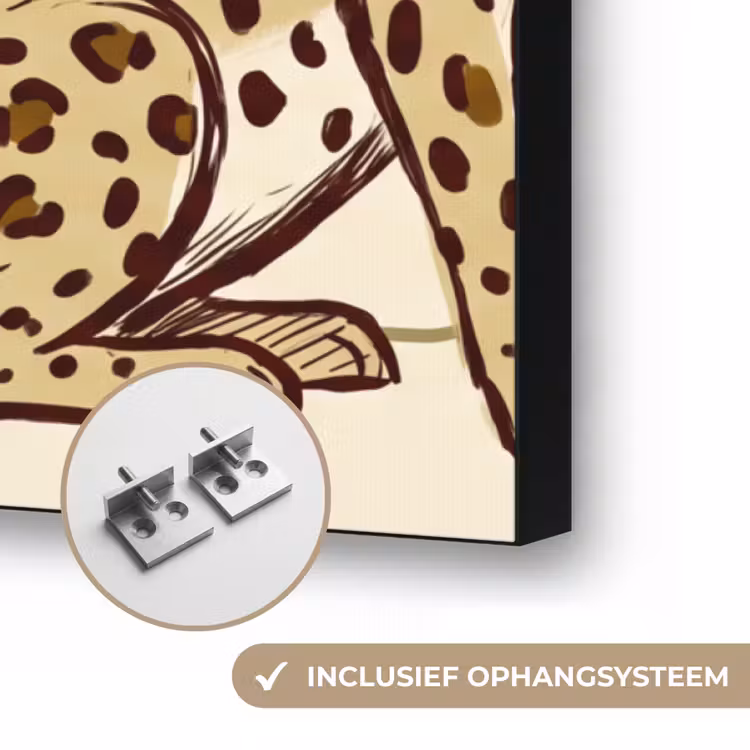 Dieren - Kat - Jungle - Illustratie - Beige Textielframe zwart klein -USP_ophangsysteemNL