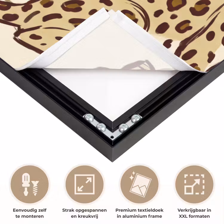 Dieren - Kat - Jungle - Illustratie - Beige Textielframe zwart klein -USP_feed_closeupNL