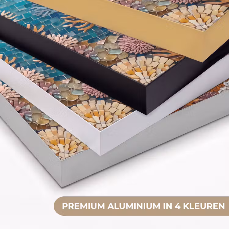 Dieren - Mozaïek - Oceaan - Koraal - Blauw Textielframe zwart klein -USP_kleurenNL