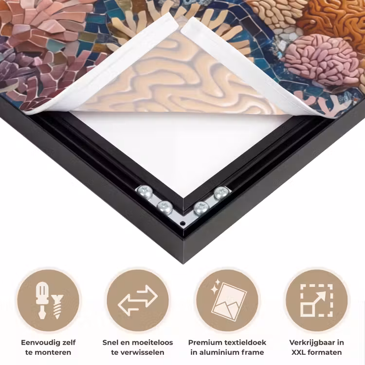 Dieren - Mozaïek - Oceaan - Koraal - Blauw Textielframe zwart klein -USP_closeupNL