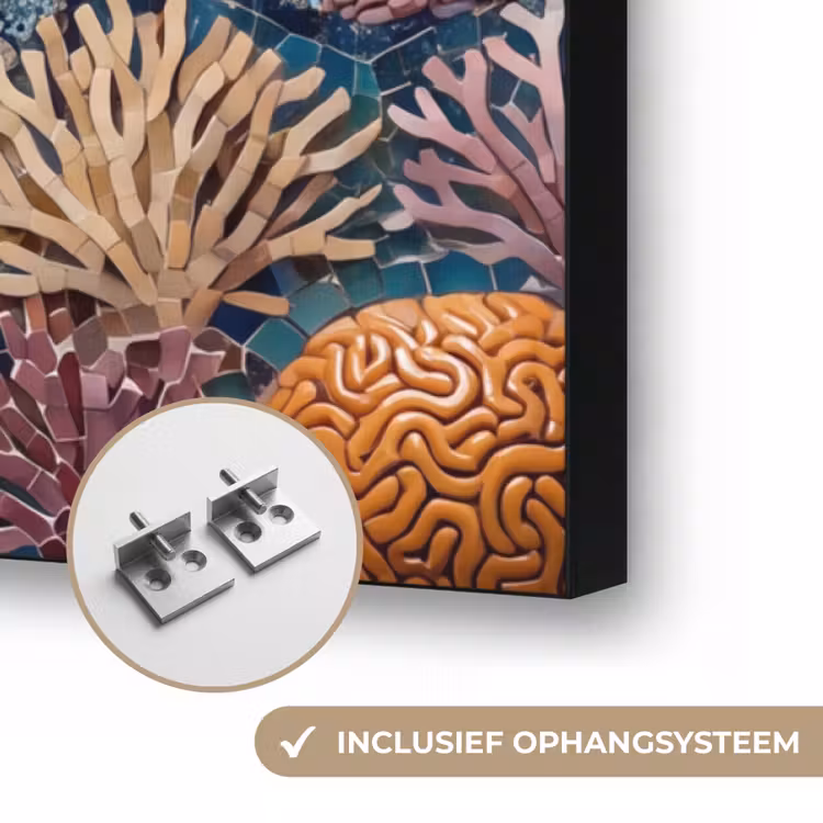 Dieren - Mozaïek - Oceaan - Koraal - Blauw Textielframe zwart klein -USP_ophangsysteemNL