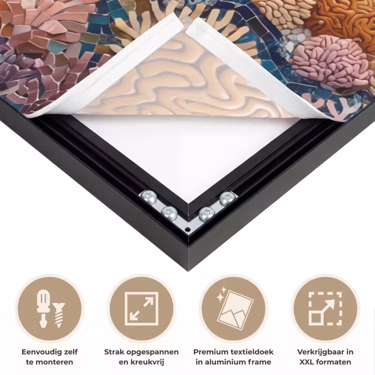Dieren - Mozaïek - Oceaan - Koraal - Blauw Textielframe zwart klein -USP_feed_closeupNL