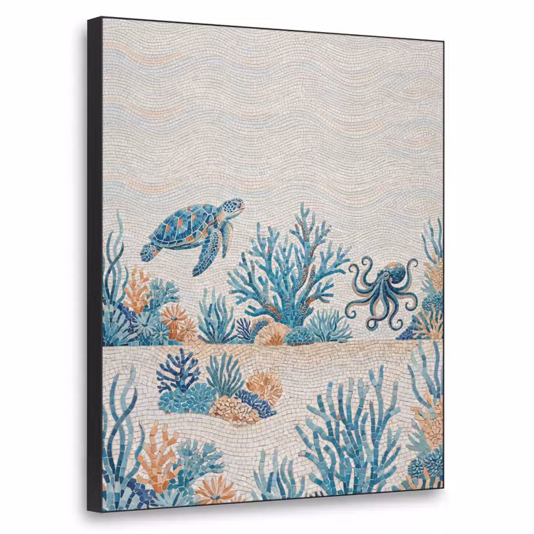 Dieren - Onderwater - Natuur - Mozaïek - Blauw Textielframe zwart klein -3d