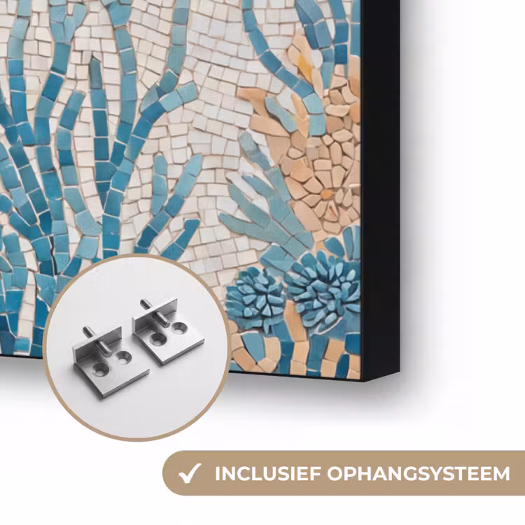 Dieren - Onderwater - Natuur - Mozaïek - Blauw Textielframe zwart klein -USP_ophangsysteemNL