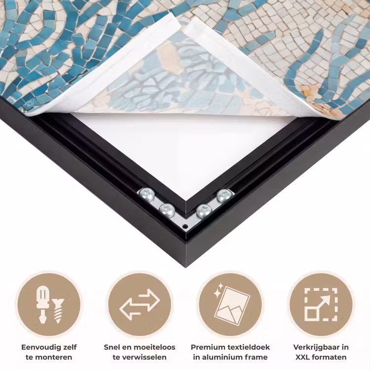 Dieren - Onderwater - Natuur - Mozaïek - Blauw Textielframe zwart klein -USP_closeupNL