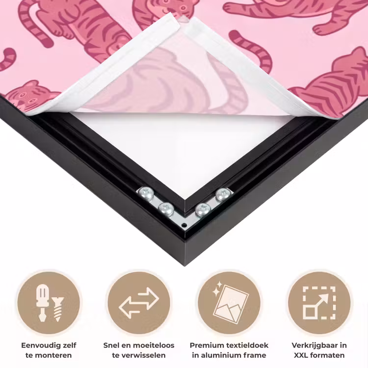 Dieren - Patroon - Roze - Speels - Cartoon Textielframe zwart klein -USP_closeupNL
