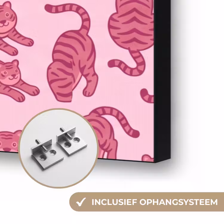 Dieren - Patroon - Roze - Speels - Cartoon Textielframe zwart klein -USP_ophangsysteemNL