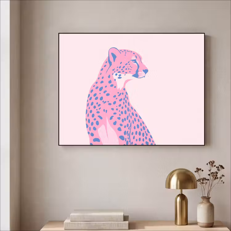 Dieren - Profiel - Abstract - Roze - Blauw Textielframe zwart klein -sfeer2