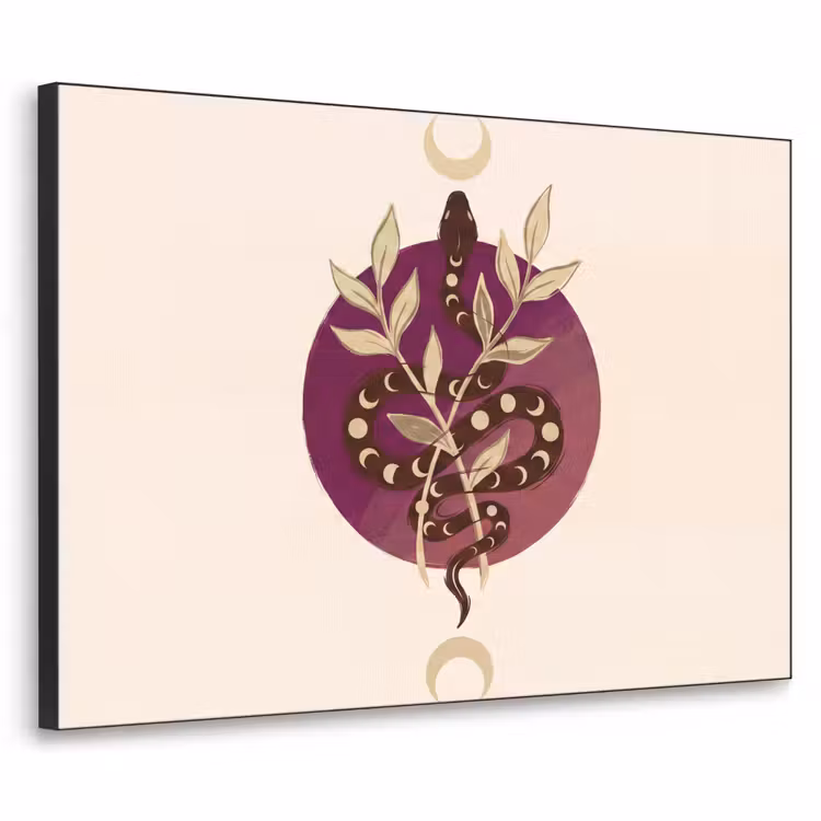 Dieren - Slang - Maan - Mystiek - Abstract Textielframe zwart klein -3d