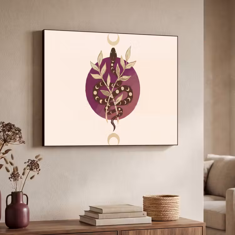 Dieren - Slang - Maan - Mystiek - Abstract Textielframe zwart klein -sfeer3